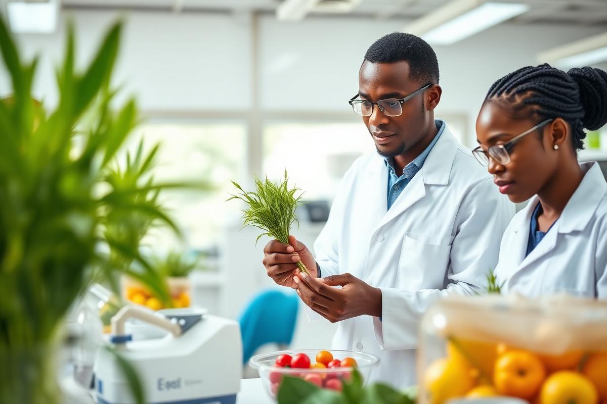Scientist analyzing food samples in a modern lab